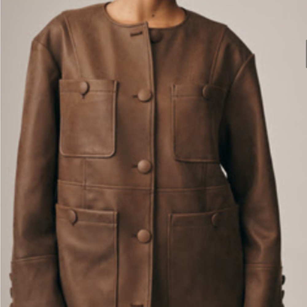 Avec Les Filles Brown Leather Button-Front Coat